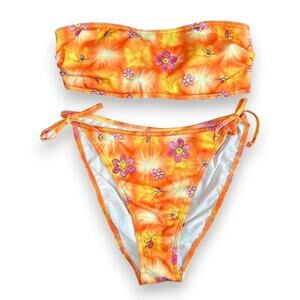Vintage deadstock orange and pink floral bikini